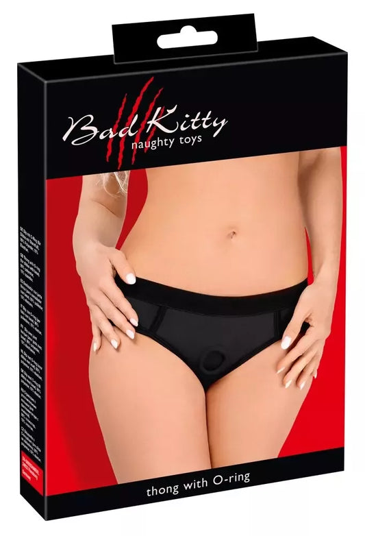 Bad Kitty Strap-On Panties L juodos mikropluošto reguliuojamos kelnaitės su diržu