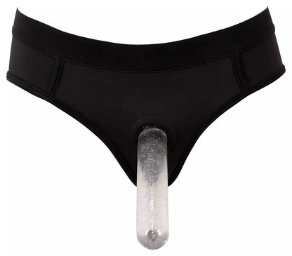 Bad Kitty Strap-On Panties L juodos mikropluošto reguliuojamos kelnaitės su diržu