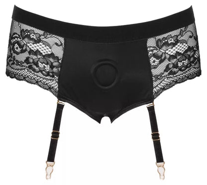 Bad Kitty Suspender Panties M Black – reguliuojamų diržų sistema, nėrinių apdaila