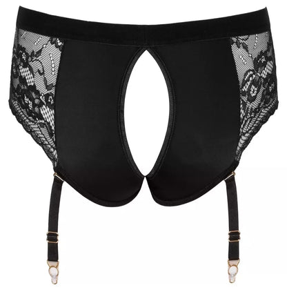 Bad Kitty Suspender Panties M Black – reguliuojamų diržų sistema, nėrinių apdaila