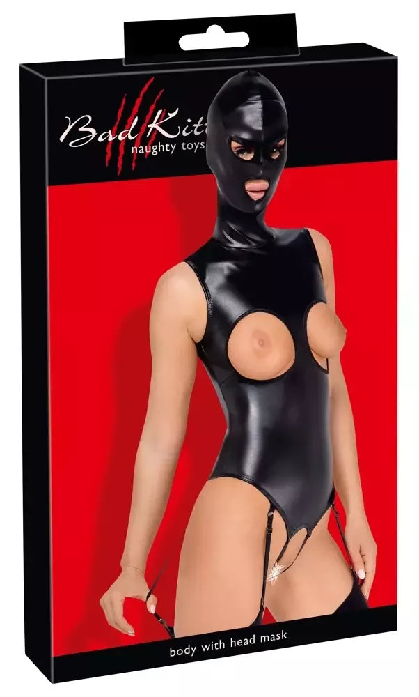 Bad Kitty veganiškos odos bodis ir reguliuojama kaukė 2XL, juoda