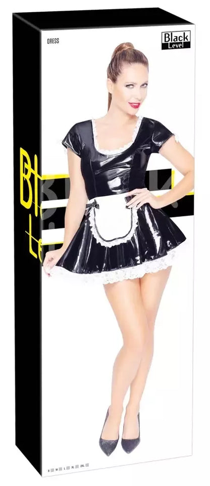 Black Level Maid vinilinė suknelė L – blizgi juoda su nėrinių akcentais