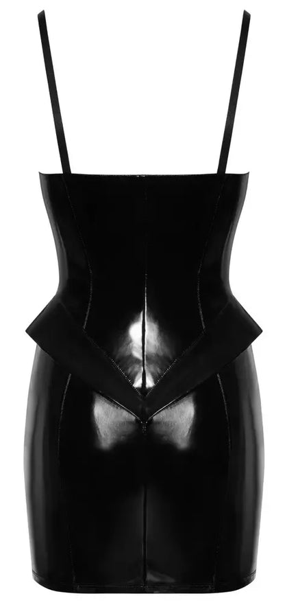Black Level vinilinė mini suknelė su peplum detale ir reguliuojamomis petnešėlėmis, M dydis, juoda