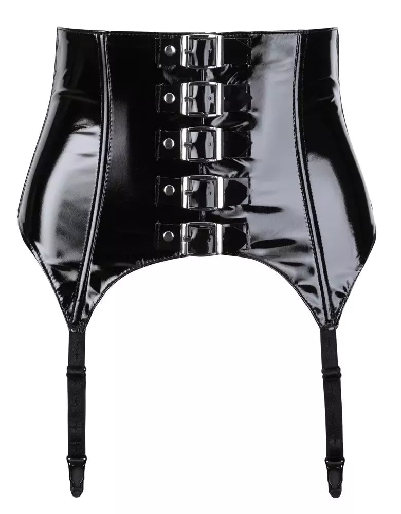 Black Level vinilinis diržas kojinėms S dydis - reguliuojamas platus modelis, juodos spalvos