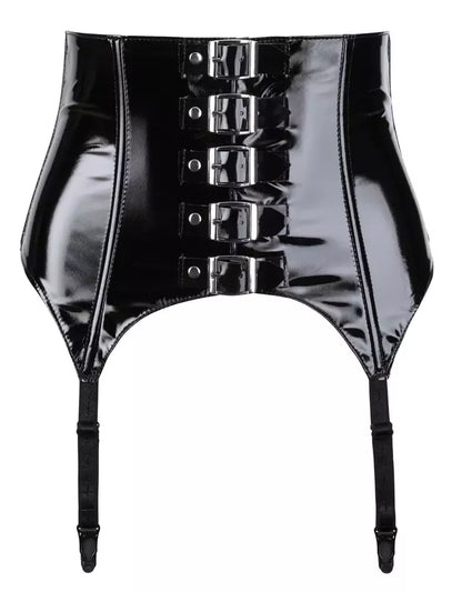 Black Level vinilinis diržas kojinėms S dydis - reguliuojamas platus modelis, juodos spalvos