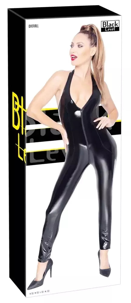 Black Level vinilinis kombinezonas XL su dvipusiu užtrauktuku, blizgus paviršius