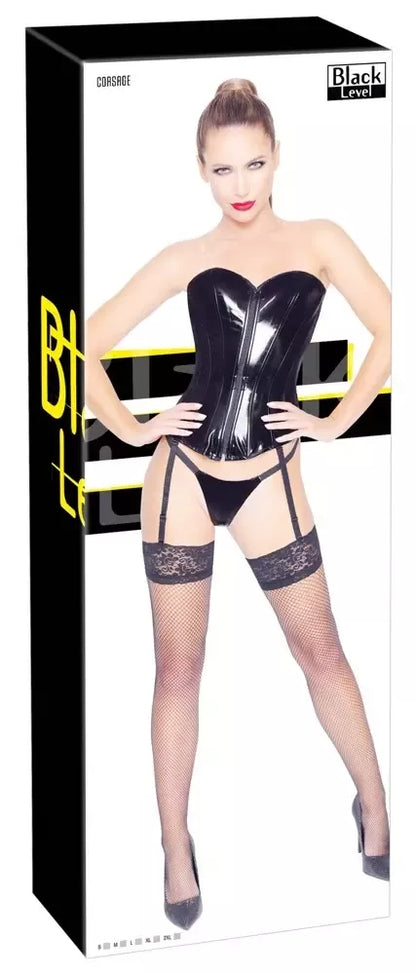 Black Level vinilinis korsetas XL – blizgus modelis be petnešėlių su raišteliais