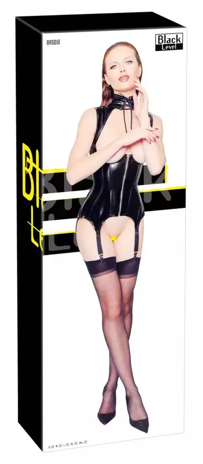 Black Level Vinyl Basque L - Blizgi juoda, atviri kaušeliai, reguliuojamas prigludimas