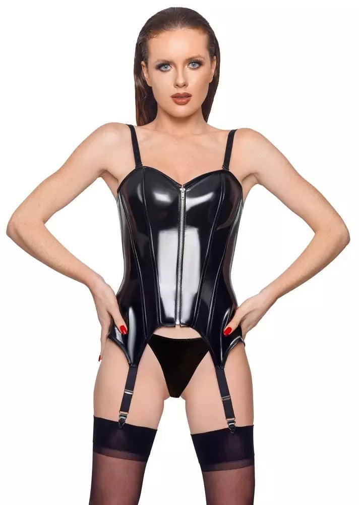 Black Level Vinyl Basque S – Blizgantis reguliuojamas korsetas, juodas