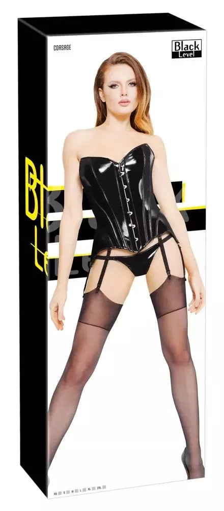 Black Level Vinyl Corset L - blizgus juodas formuojantis korsetas moterims