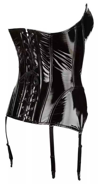 Black Level Vinyl Corset L - blizgus juodas formuojantis korsetas moterims