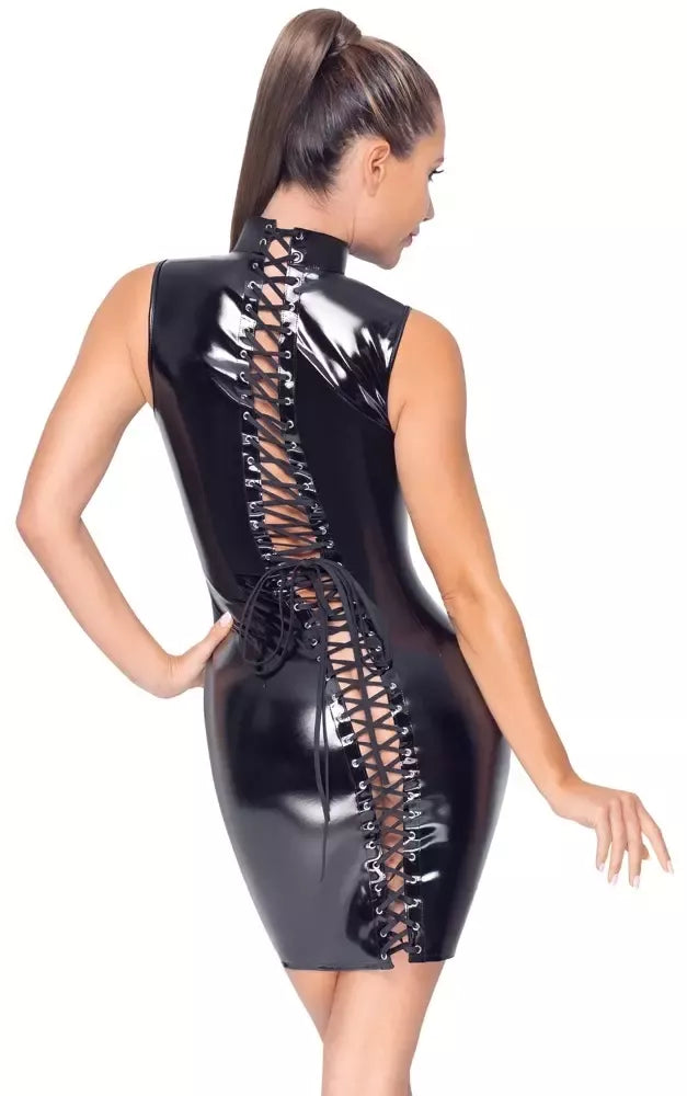 Black Level Vinyl Dress XL su reguliuojamais raišteliais nugarinėje dalyje, blizgi