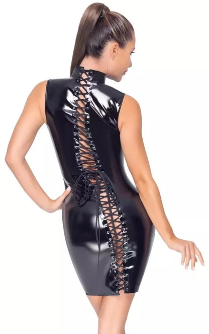 Black Level Vinyl Dress XL su reguliuojamais raišteliais nugarinėje dalyje, blizgi