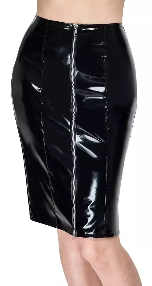Black Level Vinyl Skirt XL juodas - dvipusis užtrauktukas, iki kelių, blizgi apdaila