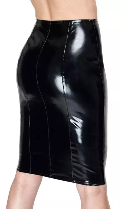 Black Level Vinyl Skirt XL juodas - dvipusis užtrauktukas, iki kelių, blizgi apdaila