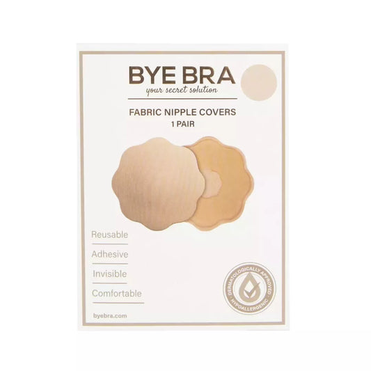 Bye Bra Fabric Nipple Covers Nude – diskretiški gėlės formos spenelių lipdukai, 1 pora