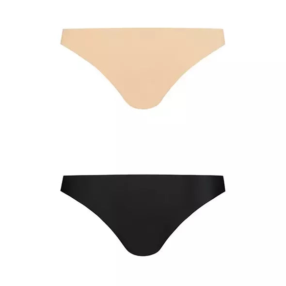 Bye Bra Invisible braziliškų kelnaičių 2 vienetų rinkinys, kūno spalvos ir juodos, M dydis