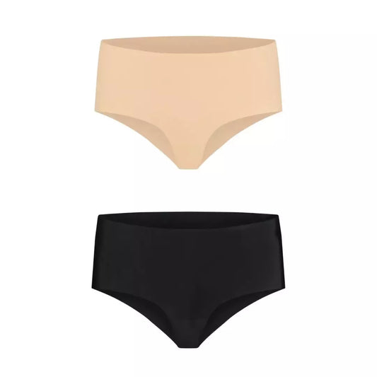 Bye Bra Invisible High Brief 2 porų komplektas kūno ir juodos spalvos L dydis besiūlis komfortas