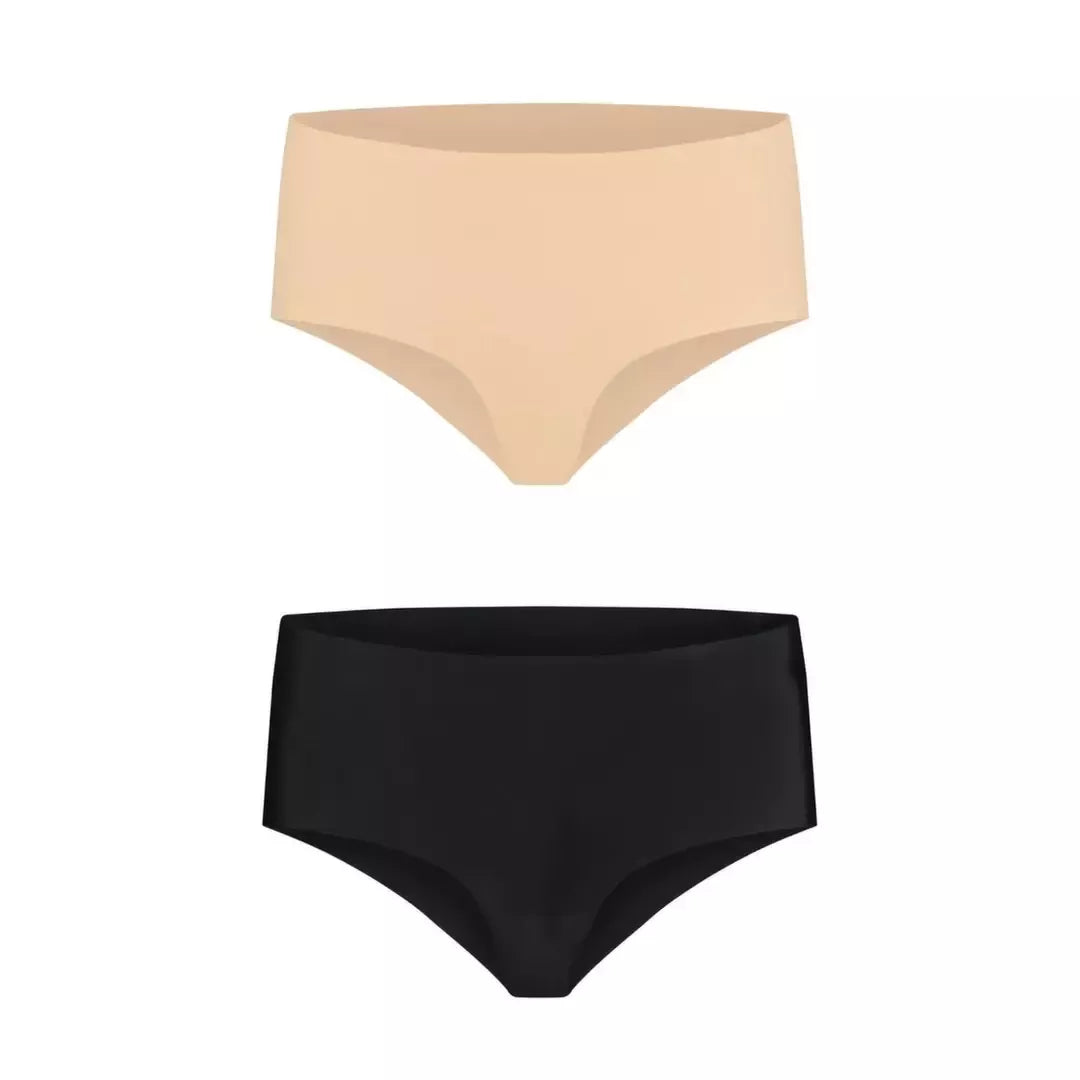 Bye Bra Invisible High Brief XL dviguba pakuotė kūno ir juodos spalvos, patogus prigludimas