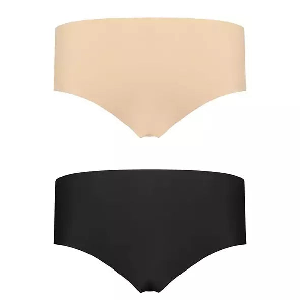 Bye Bra Invisible Hipster rinkinys Nude & Black S – 2 besiūlių kelnaičių komplektas