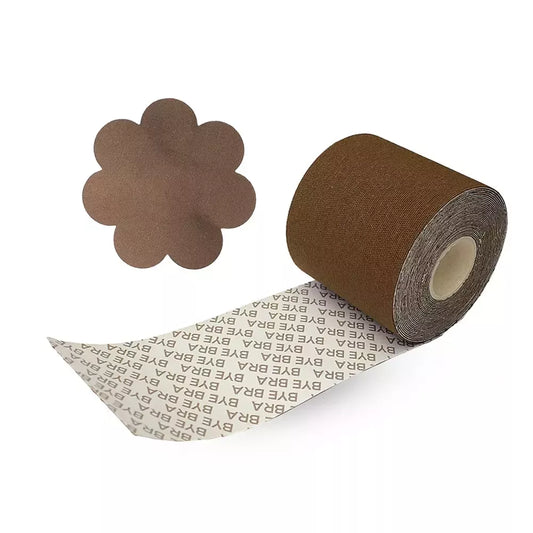 Bye Bra kūno juosta 6,5 cm x 5 m ir rudi atlasiniai dangteliai – plati, atspari vandeniui, vieno dydžio