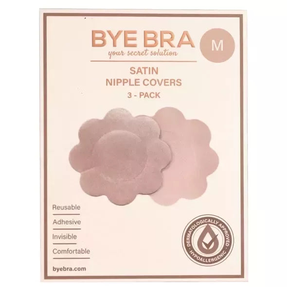 Bye Bra satininiai spenelių dangteliai Nude | 3 poros | Gėlės formos, itin ploni