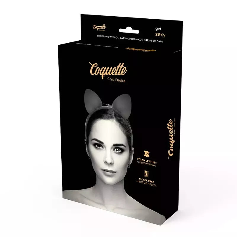 Coquette Chic Desire dirbtinės odos katinėlio ausyčių lankelis – juodas, reguliuojamas