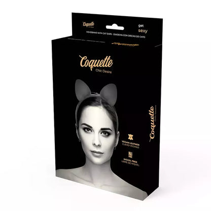 Coquette Chic Desire dirbtinės odos katinėlio ausyčių lankelis – juodas, reguliuojamas