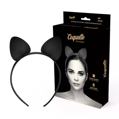 Coquette Chic Desire dirbtinės odos katinėlio ausyčių lankelis – juodas, reguliuojamas