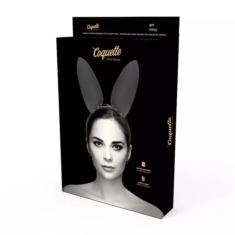 Coquette Chic Desire dirbtinės odos lankelis su zuikio ausytėmis – juodas