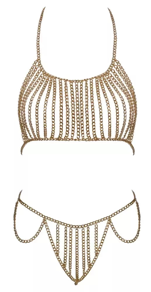 Cottelli Accessories grandinėlių bikinio komplektas, auksinis, reguliuojamo metalinio dizaino