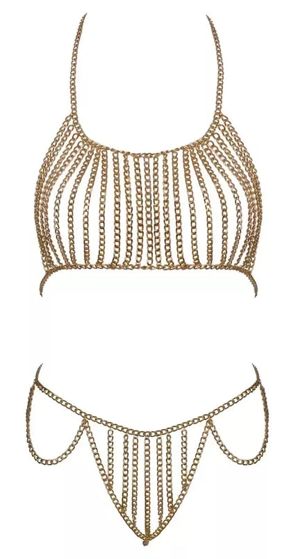 Cottelli Accessories grandinėlių bikinio komplektas, auksinis, reguliuojamo metalinio dizaino