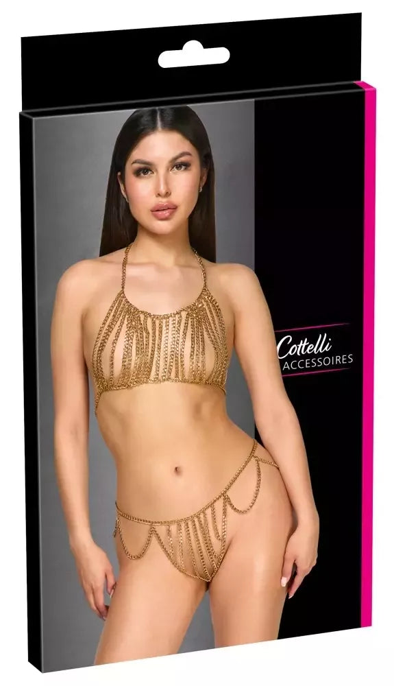 Cottelli Accessories grandinėlių bikinio komplektas, auksinis, reguliuojamo metalinio dizaino
