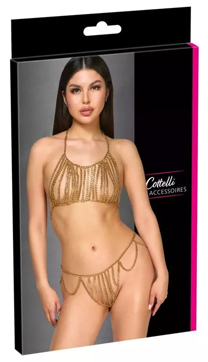 Cottelli Accessories grandinėlių bikinio komplektas, auksinis, reguliuojamo metalinio dizaino