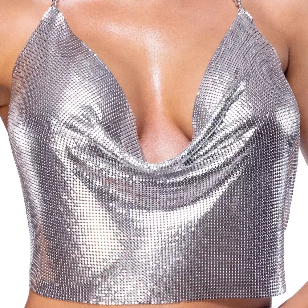 Cottelli Accessories sidabrinis metalinių plokštelių trumpas viršutinis drabužis su reguliuojama apykakle