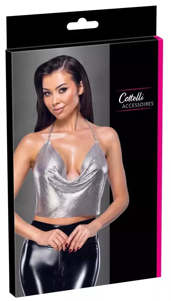 Cottelli Accessories sidabrinis metalinių plokštelių trumpas viršutinis drabužis su reguliuojama apykakle