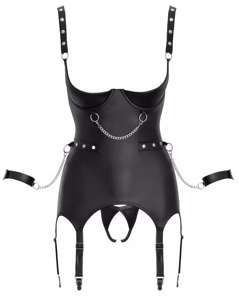 Cottelli Bondage Basque Set L – matinis juodas, reguliuojamas, su antrankiais