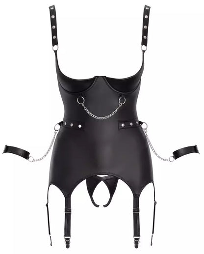 Cottelli Bondage Basque Set L – matinis juodas, reguliuojamas, su antrankiais