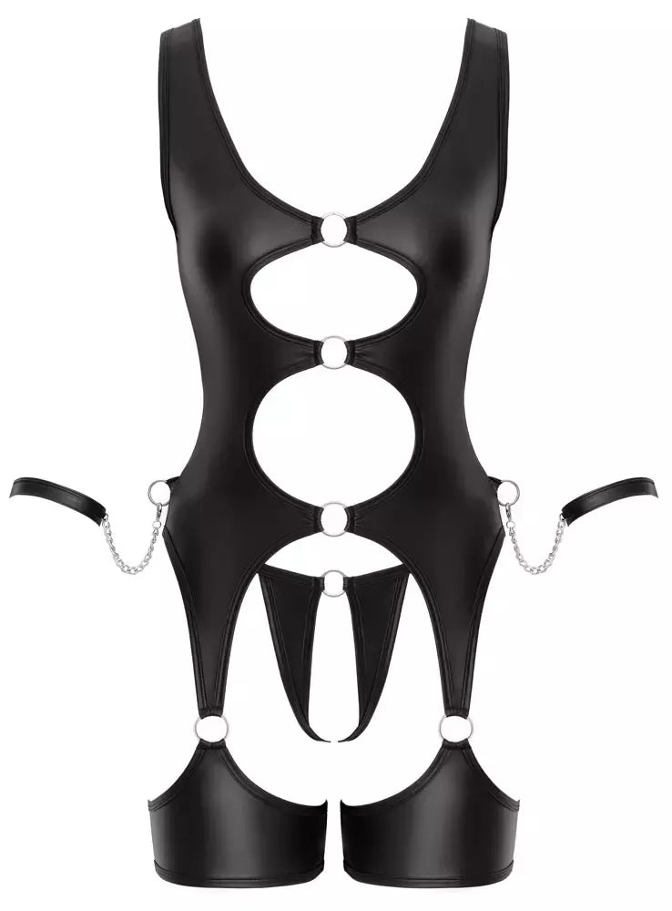 Cottelli Bondage Basque Set M – juodas matinis stilius, reguliuojami antrankiai