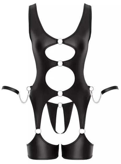 Cottelli Bondage Basque Set M – juodas matinis stilius, reguliuojami antrankiai