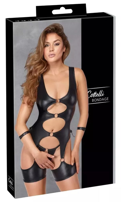 Cottelli Bondage Basque Set M – juodas matinis stilius, reguliuojami antrankiai