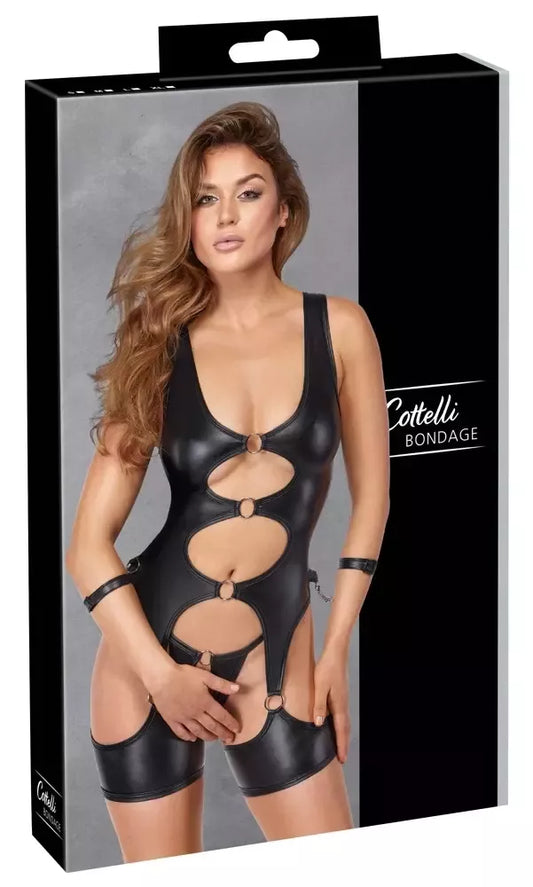 Cottelli Bondage Basque Set M – juodas matinis stilius, reguliuojami antrankiai