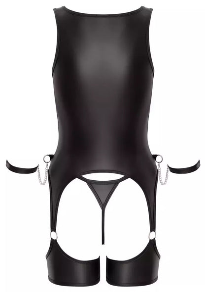 Cottelli Bondage Basque Set M – juodas matinis stilius, reguliuojami antrankiai