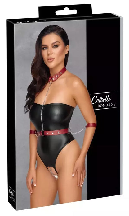 Cottelli Bondage Body M juodas matinis su nuimamu raudonu diržu