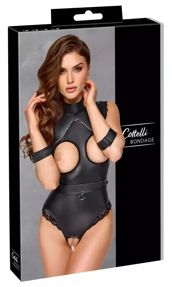 Cottelli Bondage Body S - juodas matinis berankovis kostiumas su suvaržymo diržu