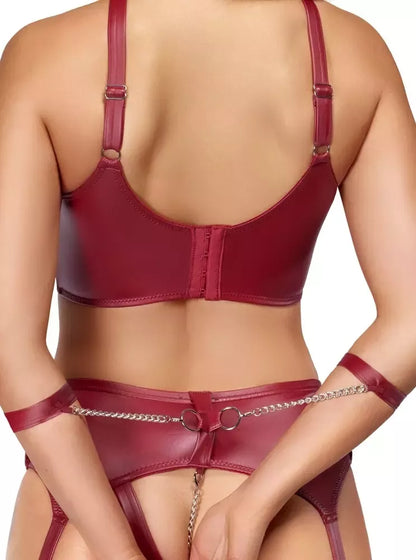 Cottelli Bondage Bra Set L tamsiai raudonas matinis su reguliuojamais antrankiais