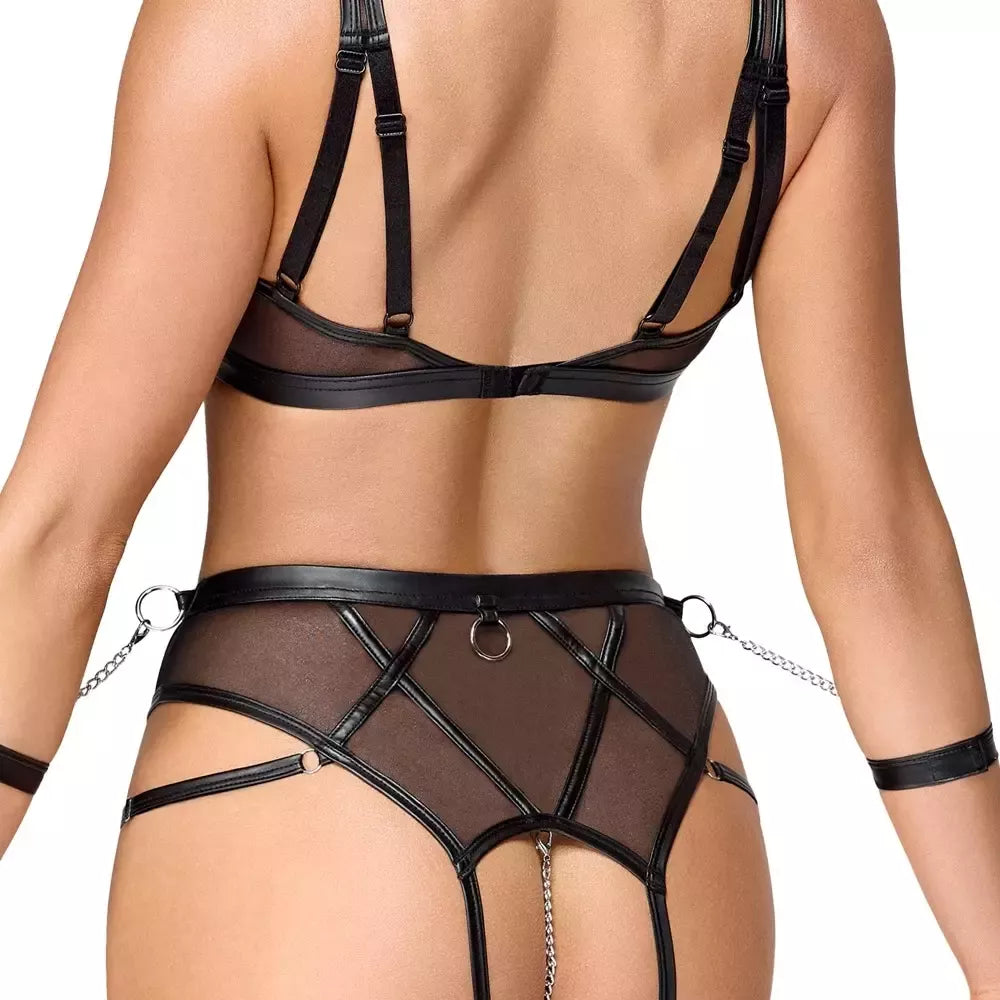 Cottelli Bondage Bra Set S – reguliuojamas „powernet“ apatinio trikotažo rinkinys su antrankiais
