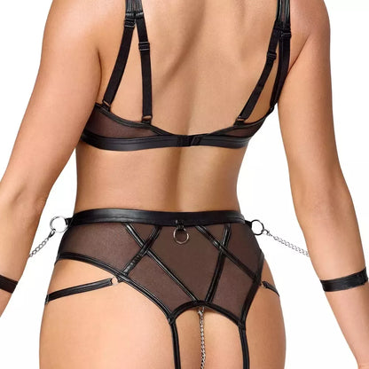 Cottelli Bondage Bra Set S – reguliuojamas „powernet“ apatinio trikotažo rinkinys su antrankiais