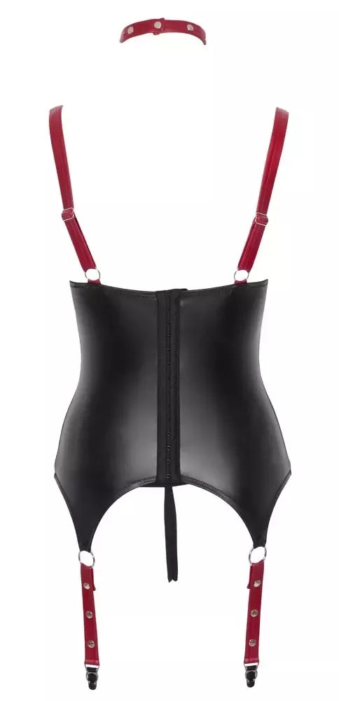 Cottelli BONDAGE korsetinis komplektas juodos/raudonos spalvos L dydžio su antkakliu ir antrankiais