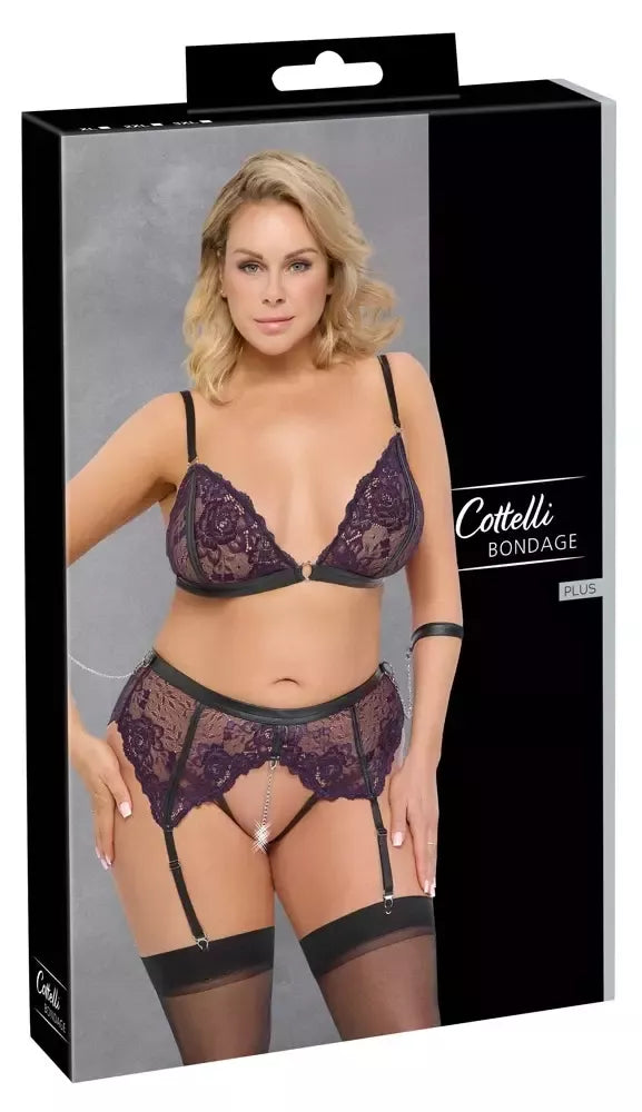 Cottelli Bondage liemenėlės rinkinys 3XL - nėriniai ir grandinėlės, reguliuojamos petnešėlės